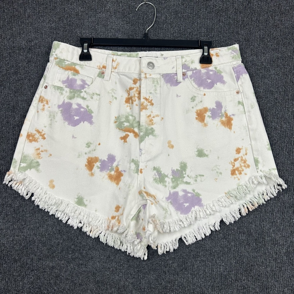 Wild‎ Fable Women's Shorts White Tie-Dye Fringe Highest Rise Button-Fly Cutoffs
